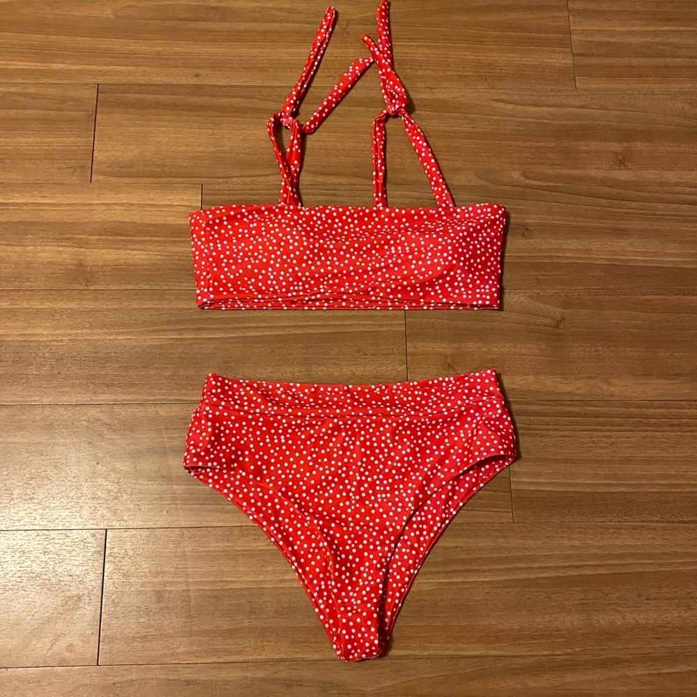 Polka Dot Tie Shoulder Bikini